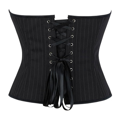 Pinstriped Slit Lace Up Tube Bustier Top