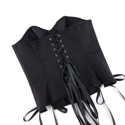 Pinstriped Slit Lace Up Tube Bustier Top