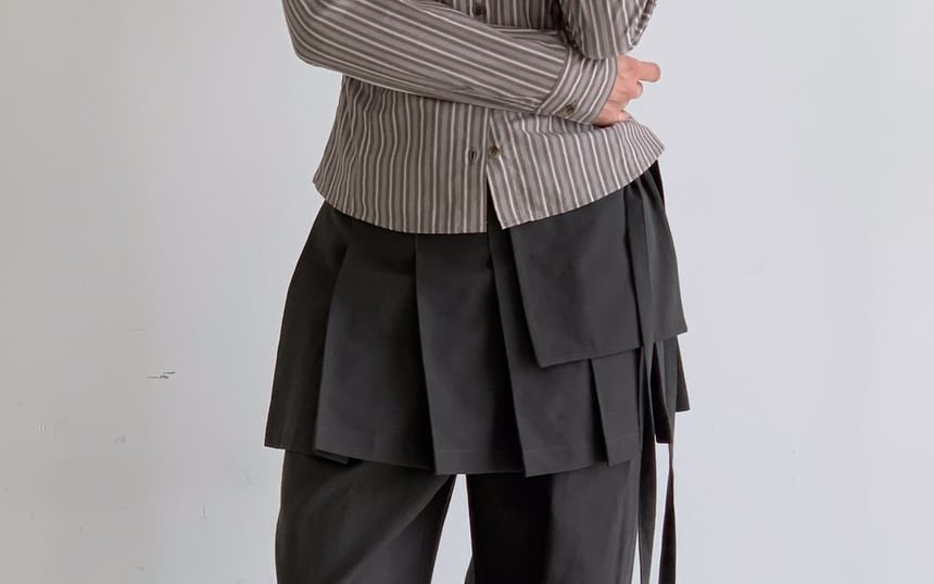 Pleated Mini Skirt and Wide Leg Pants Set