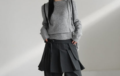 Pleated Mini Skirt and Wide Leg Pants Set