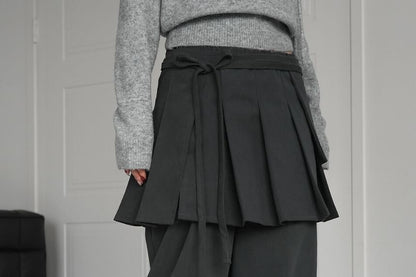 Pleated Mini Skirt and Wide Leg Pants Set