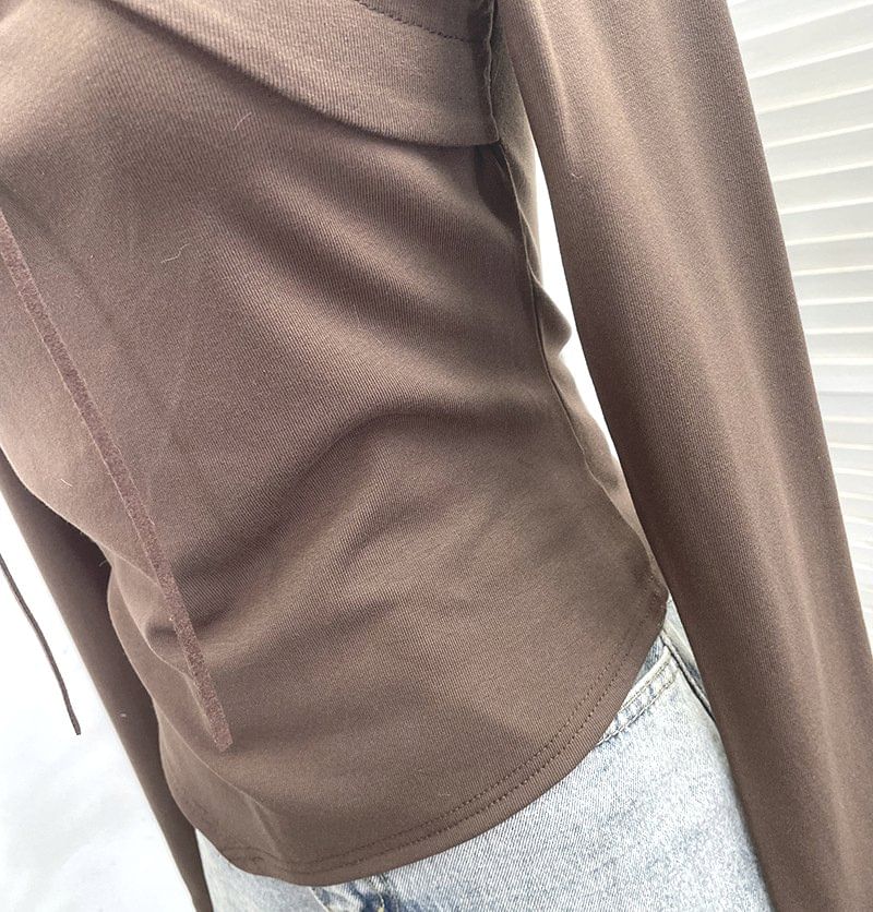 Asymmetrical Lace-Up Crop Top with Fluffy Collar