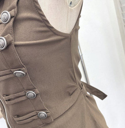 Zip-Up Collared Vest with Slit Details
