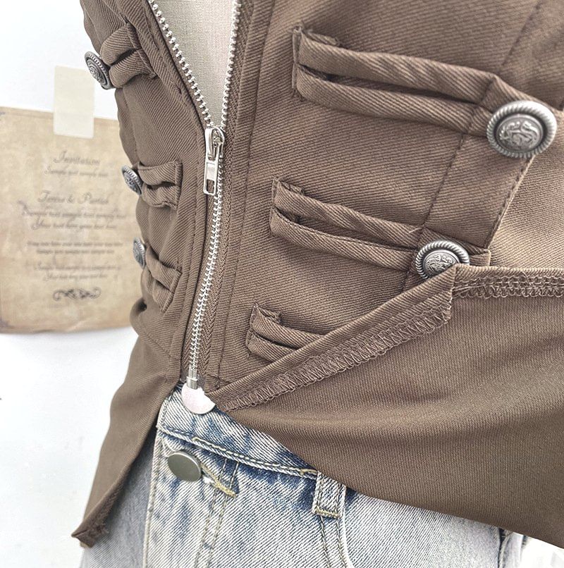 Zip-Up Collared Vest with Slit Details