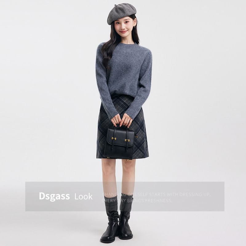 Mid Rise Tartan Pencil Skirt