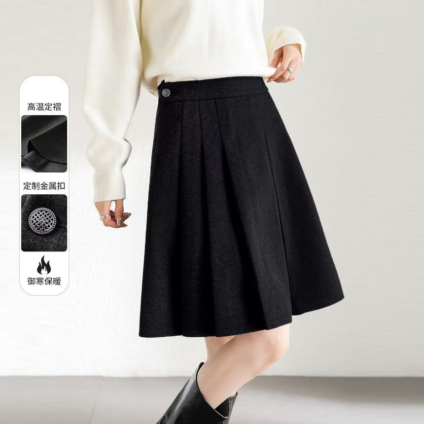 Mid Waist Pleated A-Line Skirt