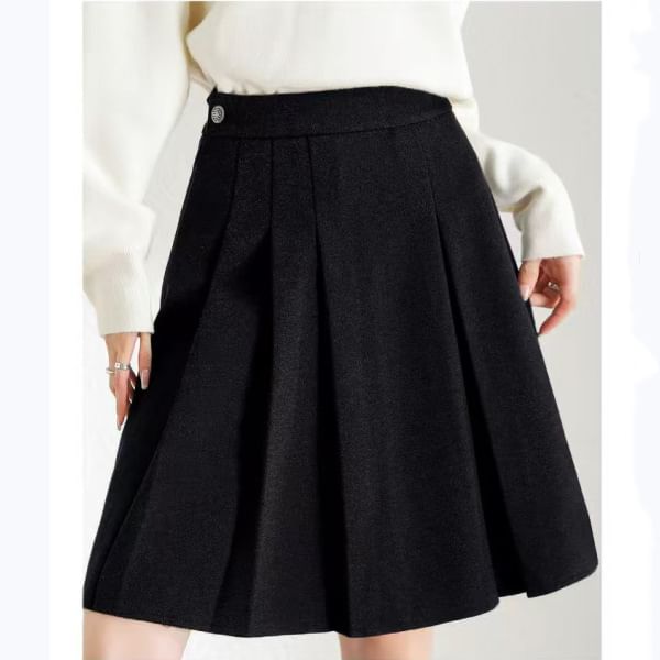 Mid Waist Pleated A-Line Skirt