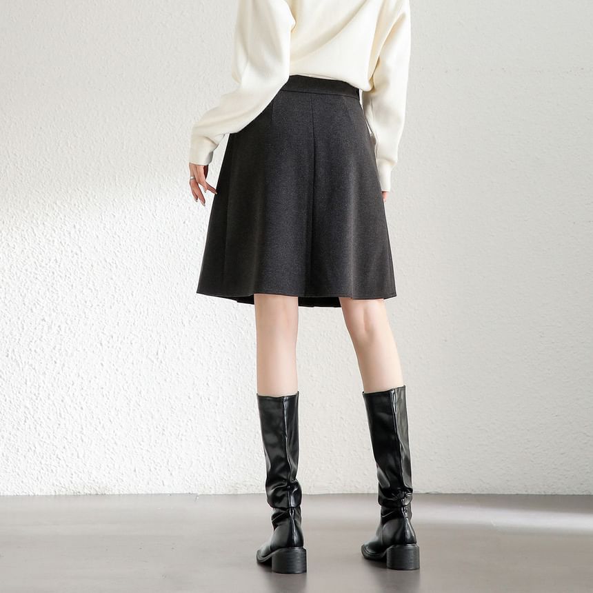 Mid Waist Pleated A-Line Skirt