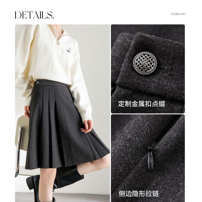 Mid Waist Pleated A-Line Skirt