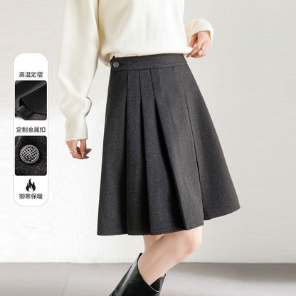 Mid Waist Pleated A-Line Skirt