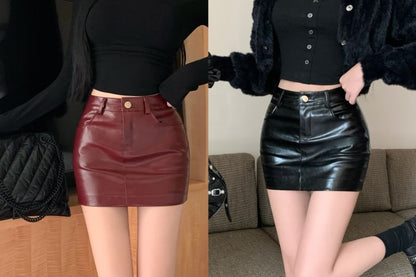 Faux Leather High Waist Mini Pencil Skirt
