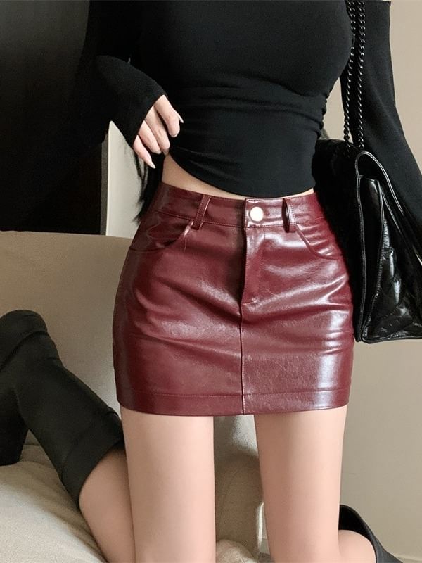 Faux Leather High Waist Mini Pencil Skirt