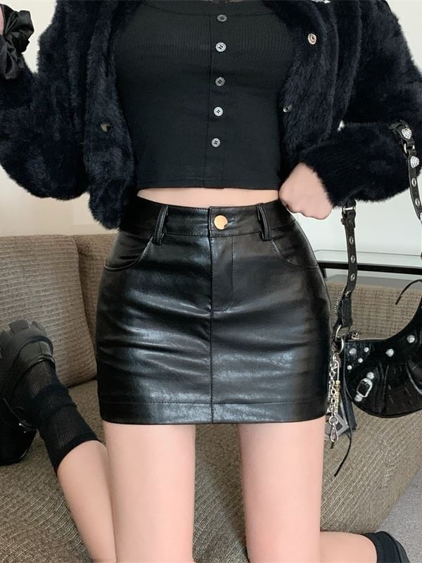Faux Leather High Waist Mini Pencil Skirt
