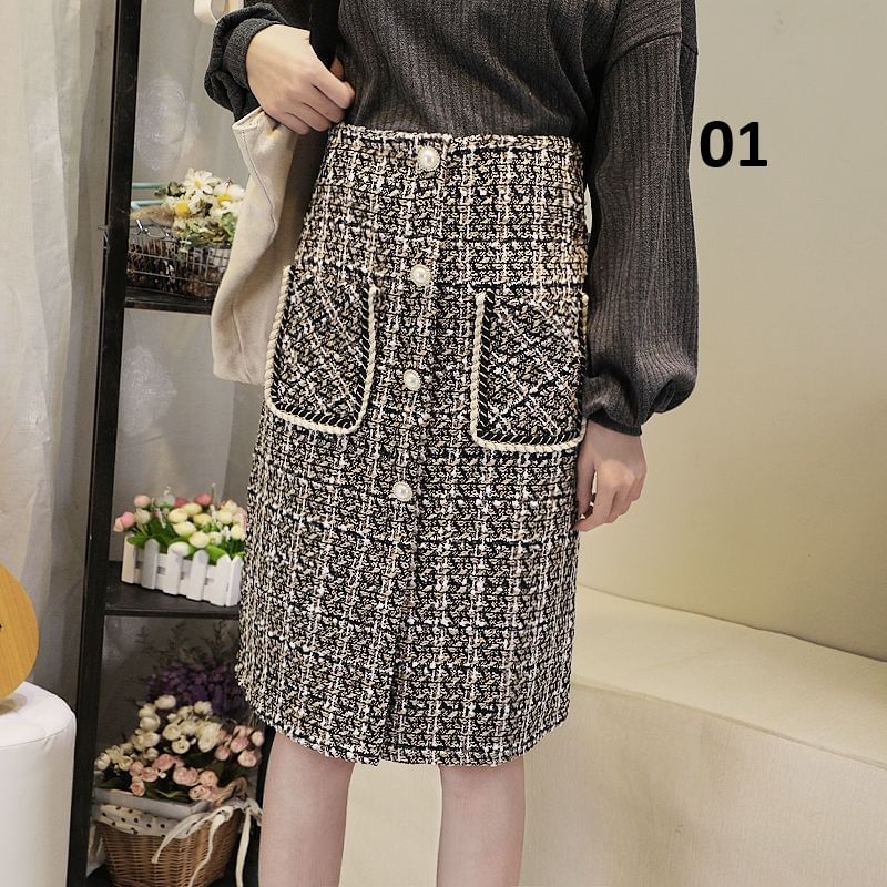 Plaid High Waist Pencil Skirt with Pocket Detail