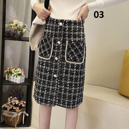 Plaid High Waist Pencil Skirt with Pocket Detail