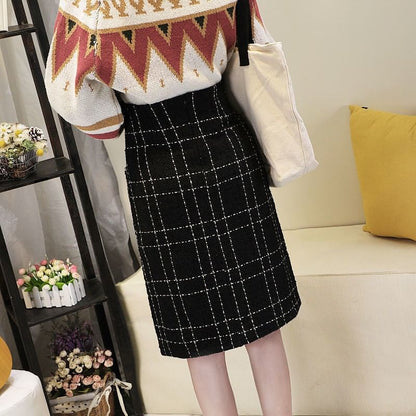 Plaid High Waist Pencil Skirt with Pocket Detail