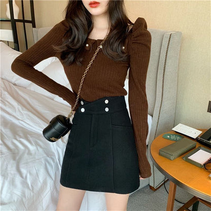 High Waist Plain A-Line Mini Skirt