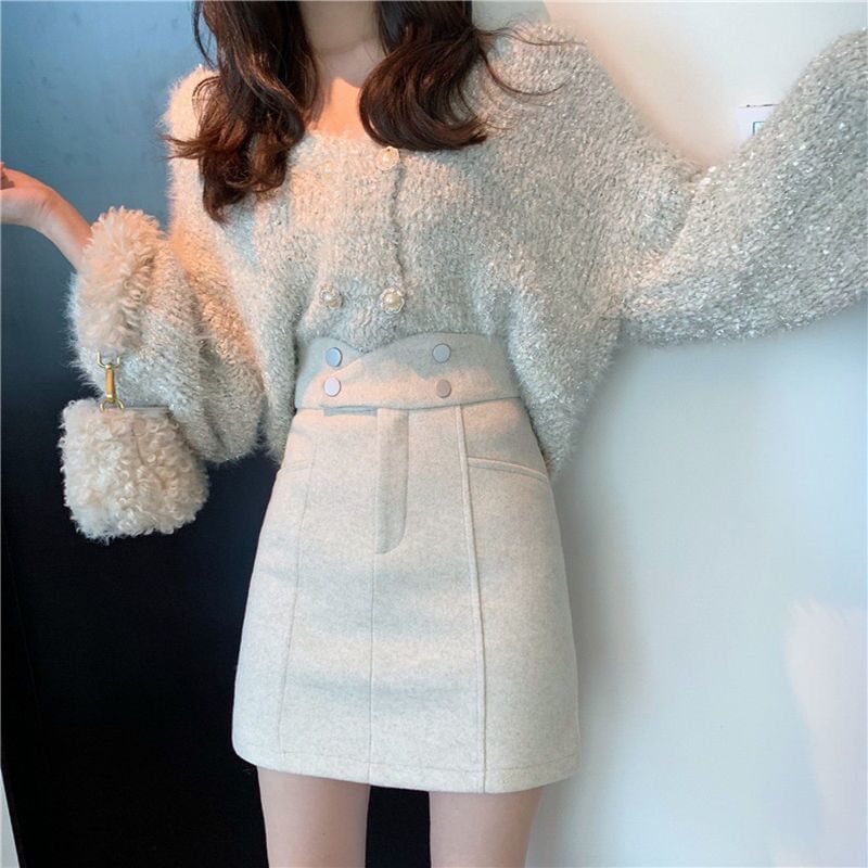 High Waist Plain A-Line Mini Skirt