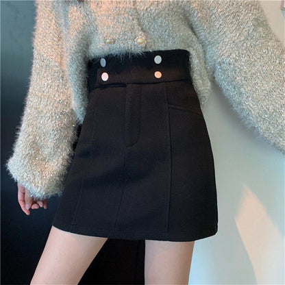 High Waist Plain A-Line Mini Skirt