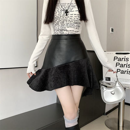Patchwork Asymmetrical High Waist Mini A-Line Skirt
