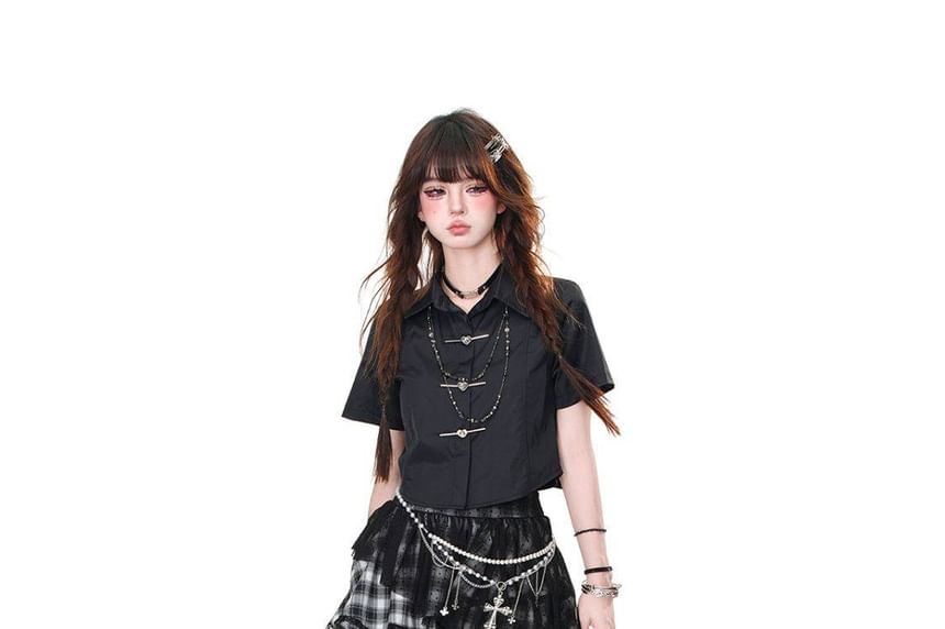 Plaid Lace Trim Asymmetrical A-Line Mini Skirt