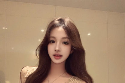Long-Sleeve Lace Panel Flowy Top