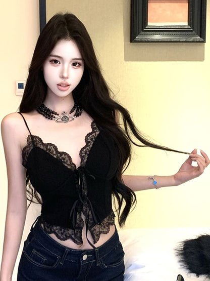 Sleeveless V-Neck Lace Crop Top