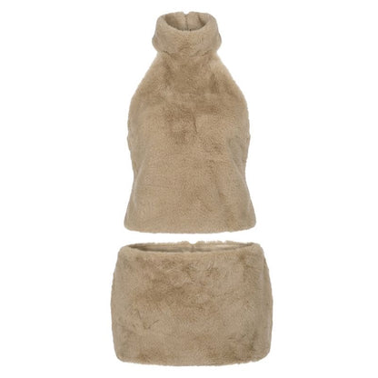 Sleeveless Mock Neck Top and High Waist Mini Skirt Set