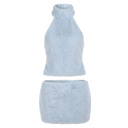 Sleeveless Mock Neck Top and High Waist Mini Skirt Set