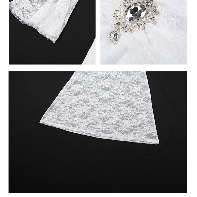 Long-Sleeve Off Shoulder Lace Maxi Sheath Dress