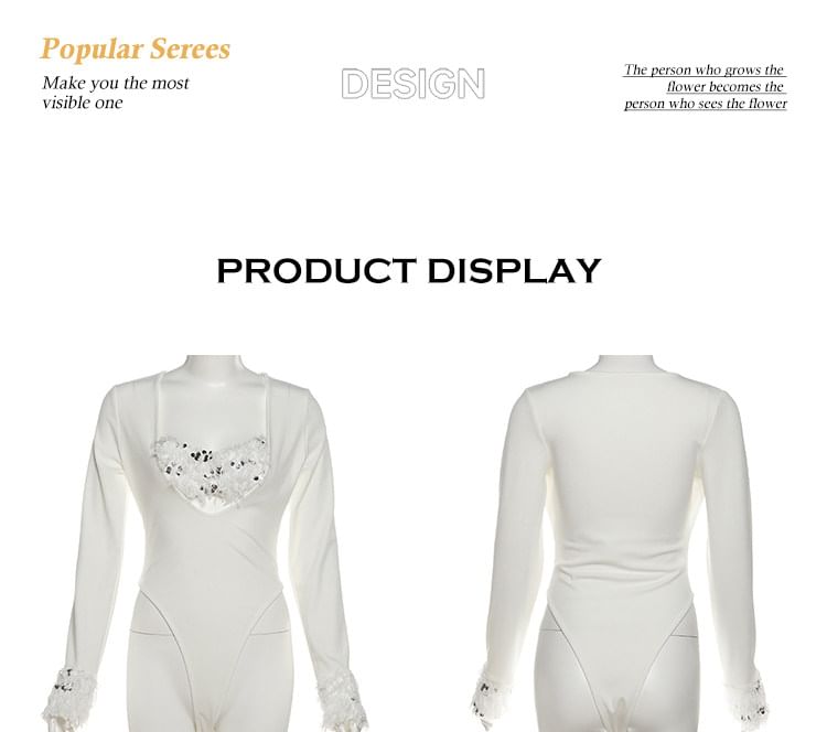 Scoop Neck Long-Sleeve Bodysuit and Low Waist Mini Skirt