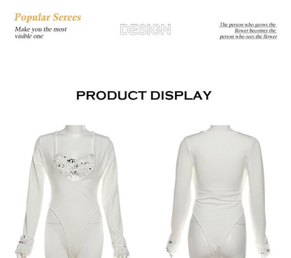 Scoop Neck Long-Sleeve Bodysuit and Low Waist Mini Skirt