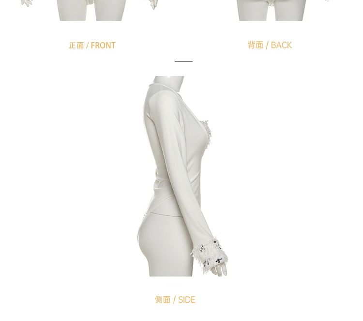Scoop Neck Long-Sleeve Bodysuit and Low Waist Mini Skirt