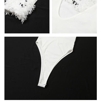 Scoop Neck Long-Sleeve Bodysuit and Low Waist Mini Skirt
