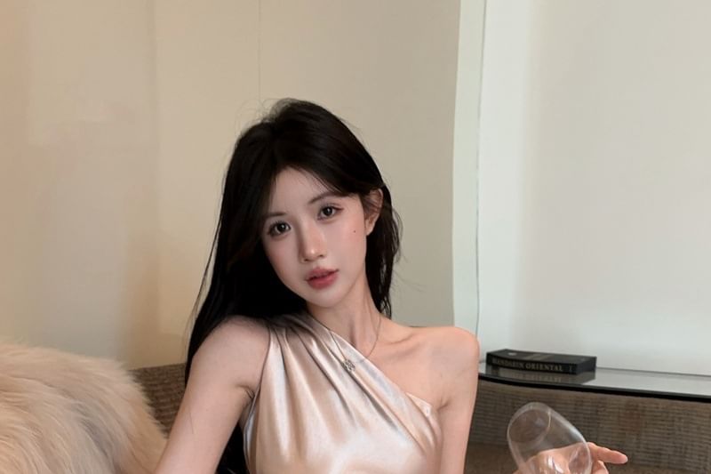 Sleeveless Off Shoulder Plain Ruched Maxi Mermaid Dress