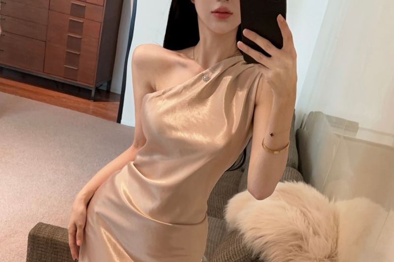 Sleeveless Off Shoulder Plain Ruched Maxi Mermaid Dress