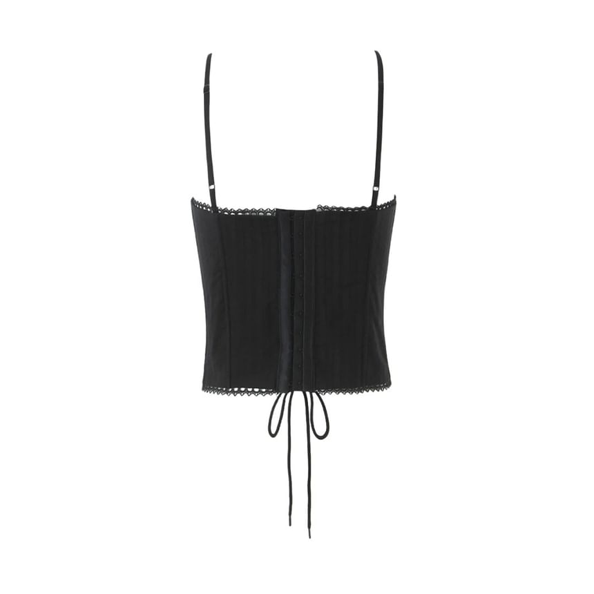 Spaghetti Strap Plain Lace Up Crop Bustier Top