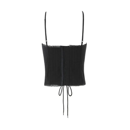 Spaghetti Strap Plain Lace Up Crop Bustier Top