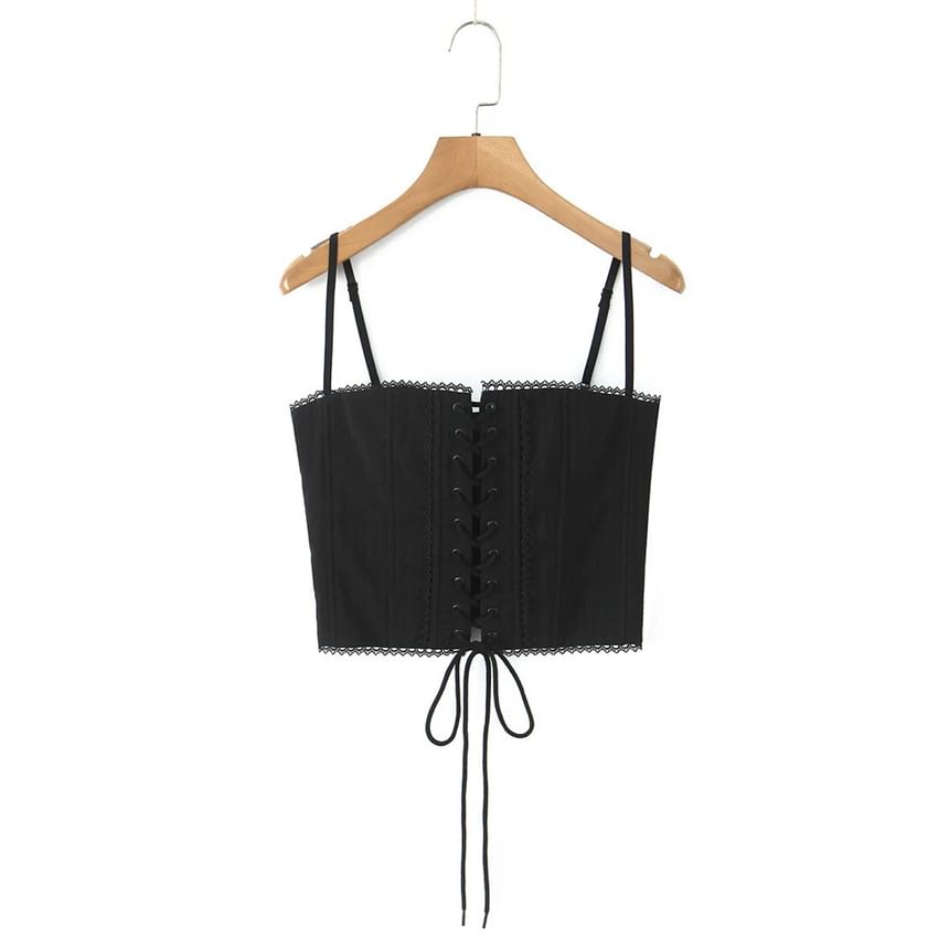Spaghetti Strap Plain Lace Up Crop Bustier Top