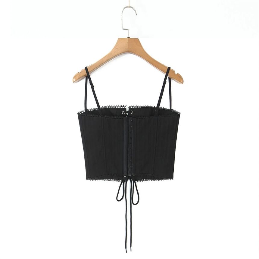 Spaghetti Strap Plain Lace Up Crop Bustier Top