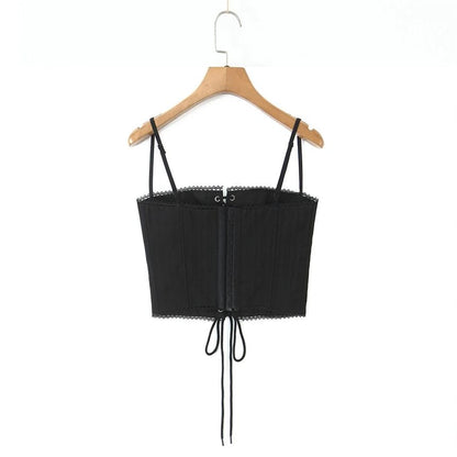 Spaghetti Strap Plain Lace Up Crop Bustier Top