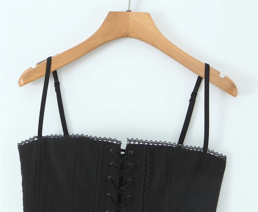 Spaghetti Strap Plain Lace Up Crop Bustier Top