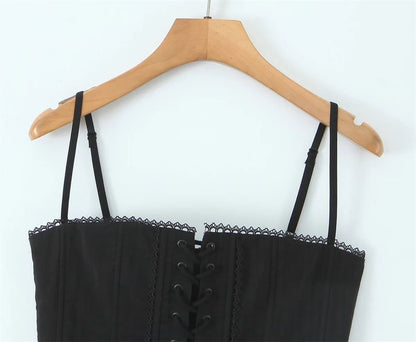 Spaghetti Strap Plain Lace Up Crop Bustier Top