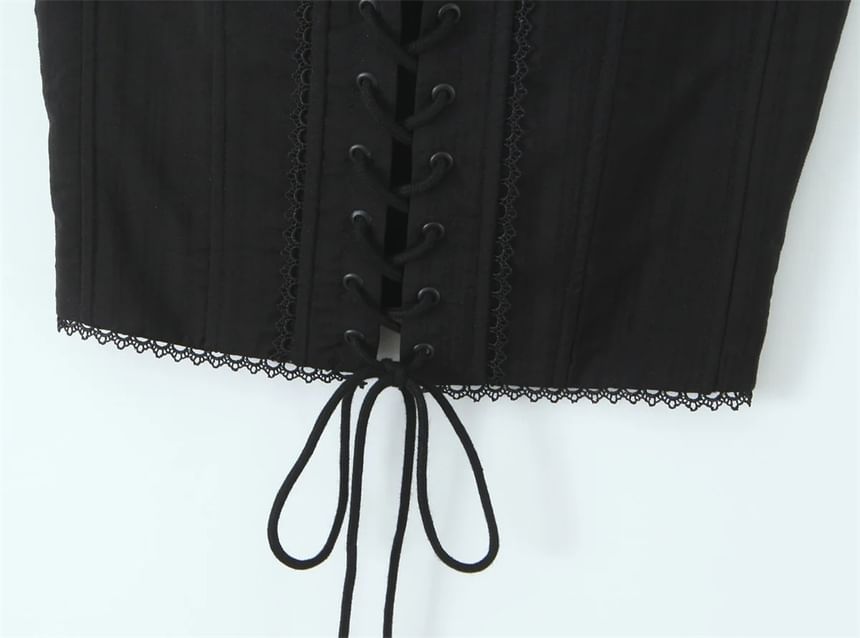 Spaghetti Strap Plain Lace Up Crop Bustier Top