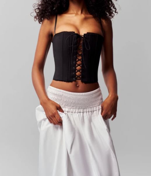 Spaghetti Strap Plain Lace Up Crop Bustier Top