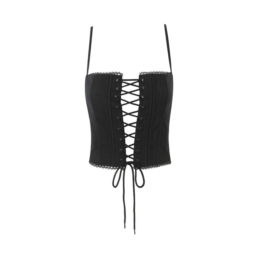 Spaghetti Strap Plain Lace Up Crop Bustier Top