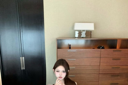 Long-Sleeve Half Buttoned Striped Knit Maxi Sheath Dress