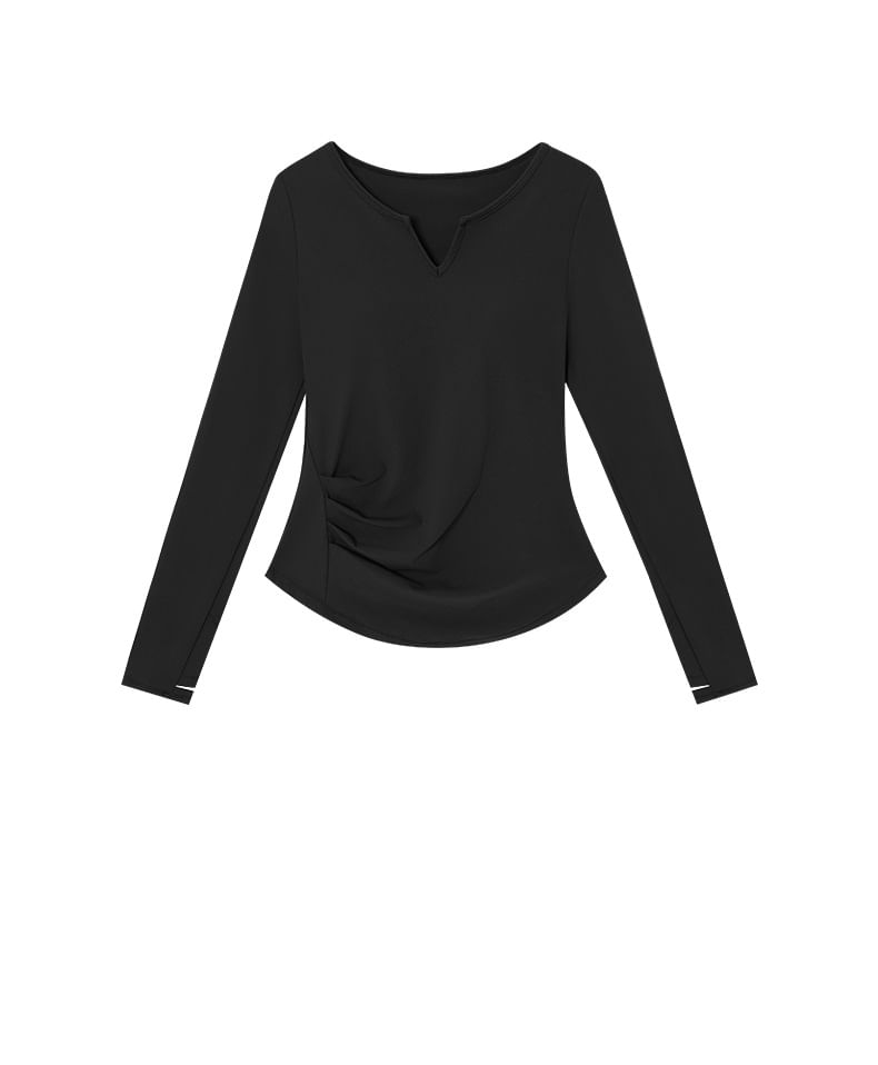 Notched Long-Sleeve Athletic Top
