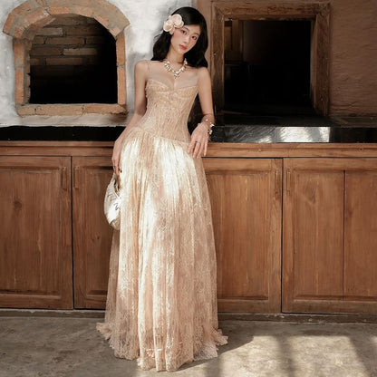 Sleeveless Sweetheart Neckline Lace Maxi A-Line Dress