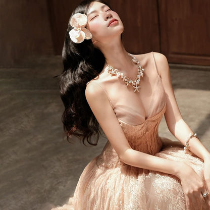 Sleeveless Sweetheart Neckline Lace Maxi A-Line Dress